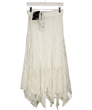 CUBIC LONDON Cream Asymmetrical Lace-embroidered Skirt UK S