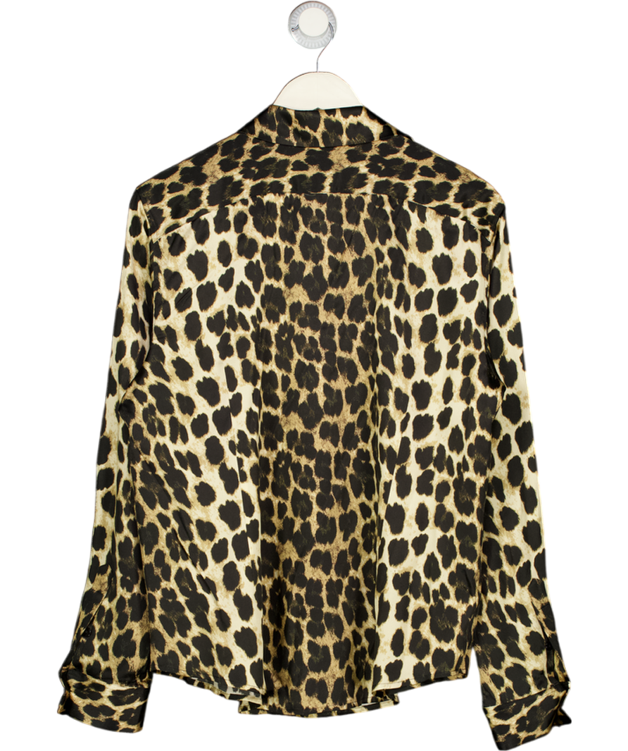 SILKSILKY Brown Leopard Print 100% Mulberry Silk Classic Shirt UK S