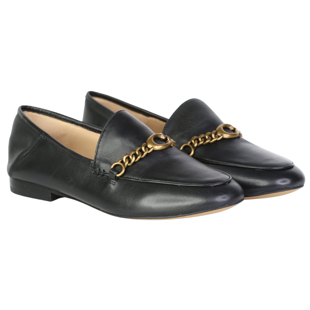 Coach Black Leather Loafers With Gold "c"logo Snaffle Us7.5 UK 5.5 EU 38.5 👠