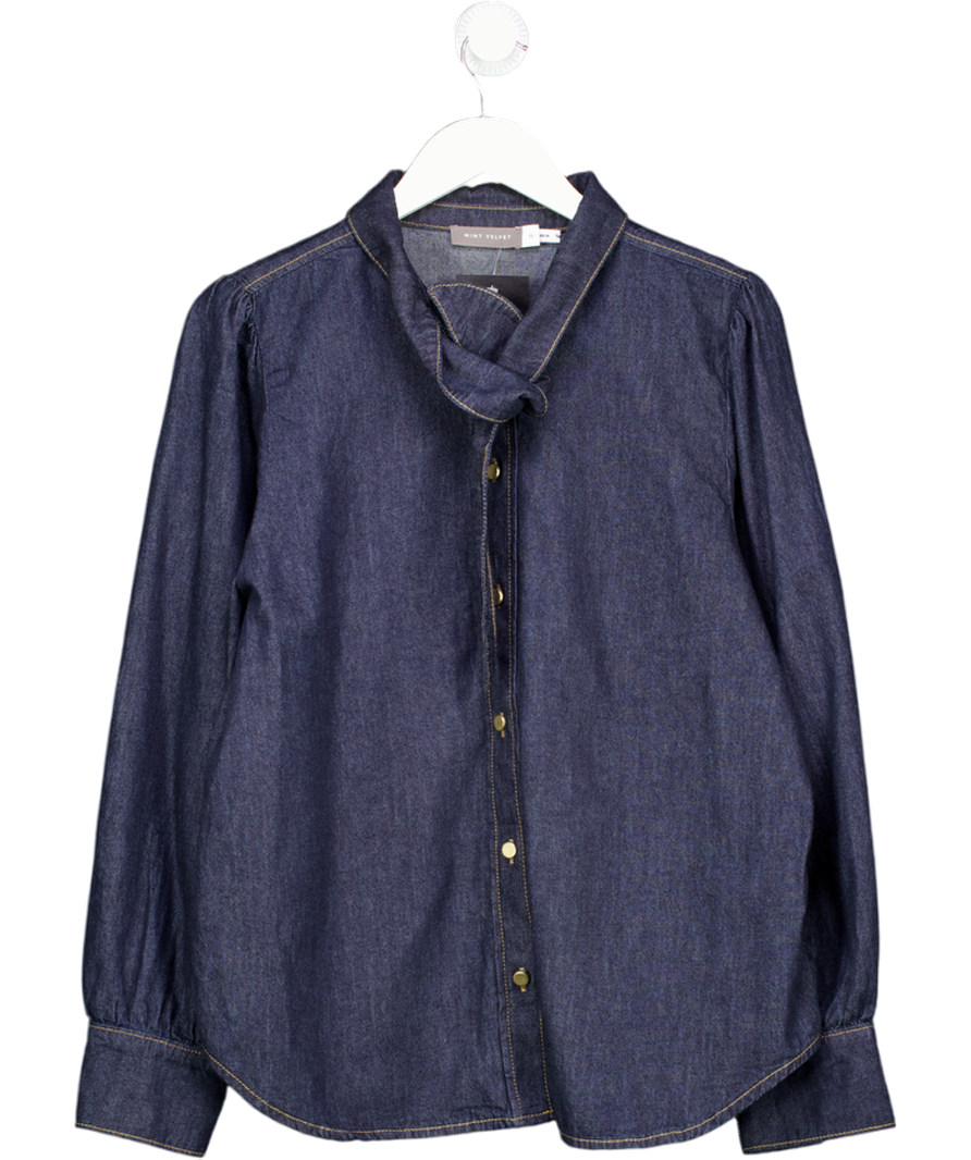 Mint Velvet Blue Tie Neck Denim Blouse UK XL