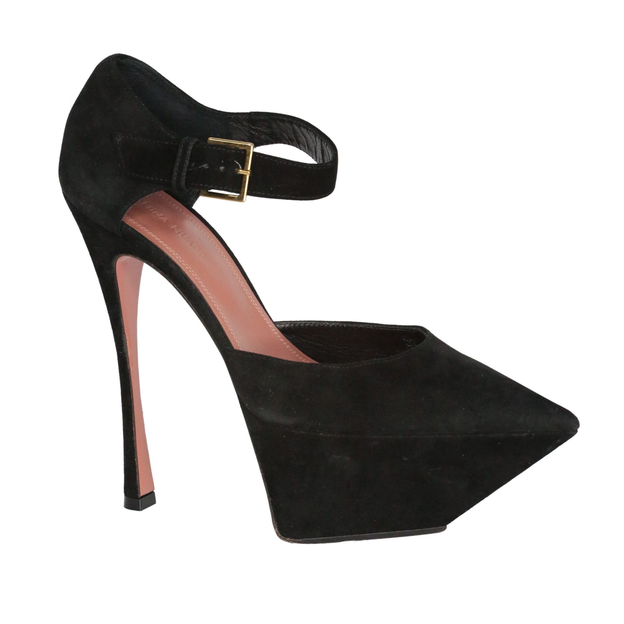 Amina Muaddi Black Suede Angelica Heels UK 4 EU 37 👠