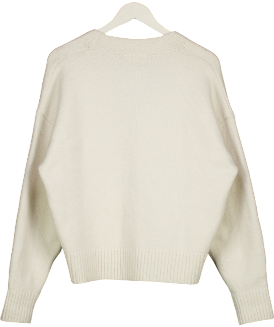 THE COUTURE CLUB Cream V-neck Embroidered Monogram Cardigan UK XS