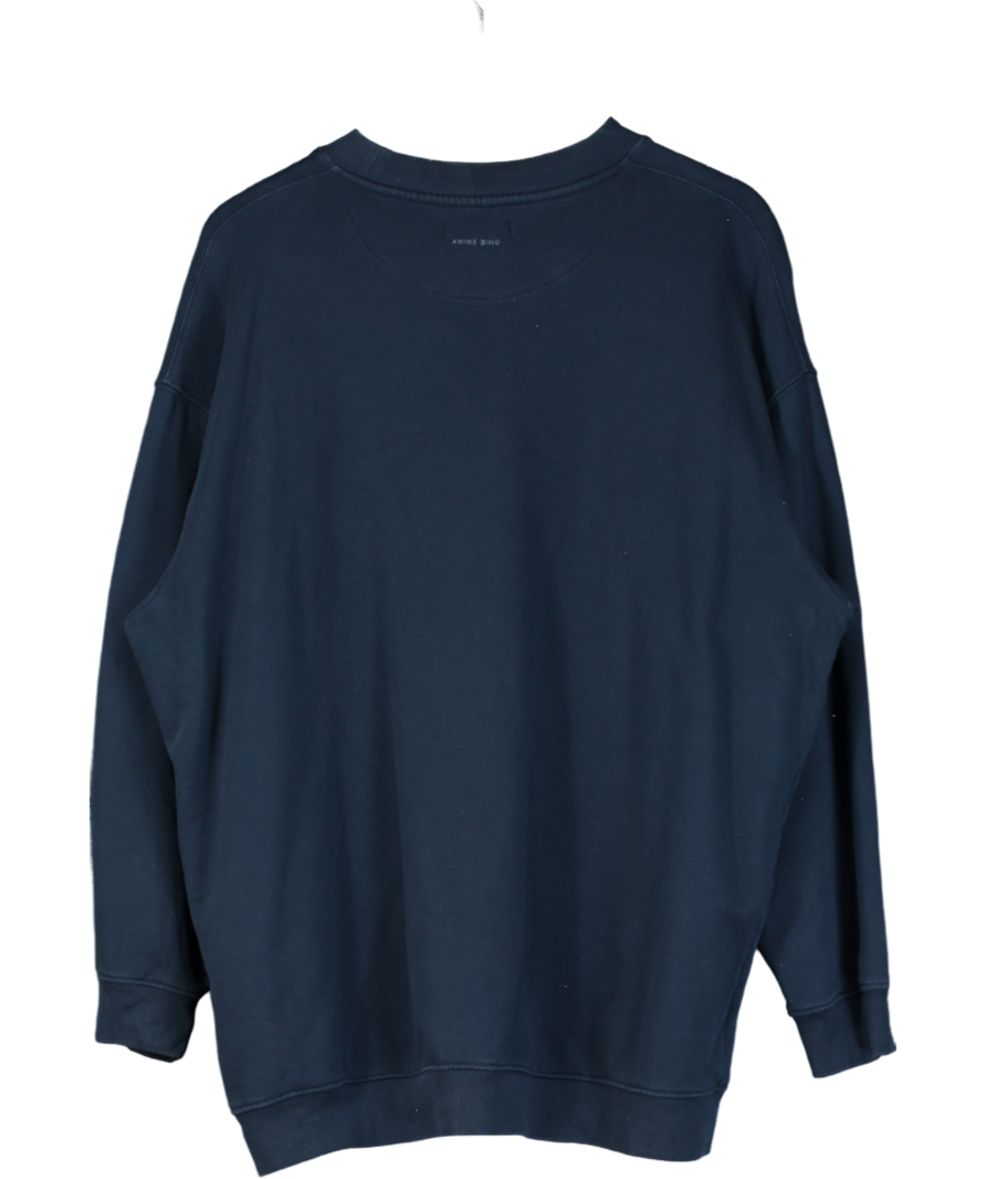 Anine Bing Blue Tyler Logo Embroidered Organic Cotton Sweatshirt UK M