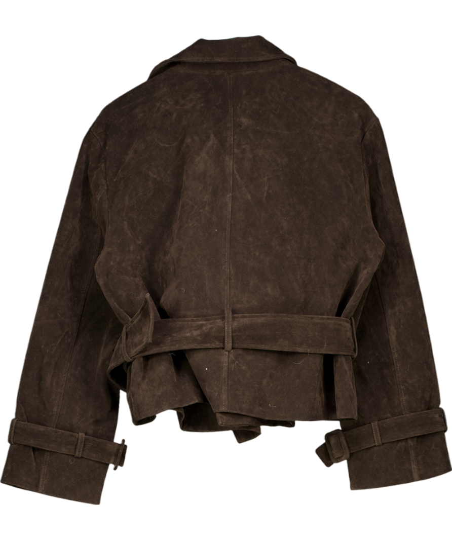 NA-KD Brown Faux Suede Short Trenchcoat UK 8
