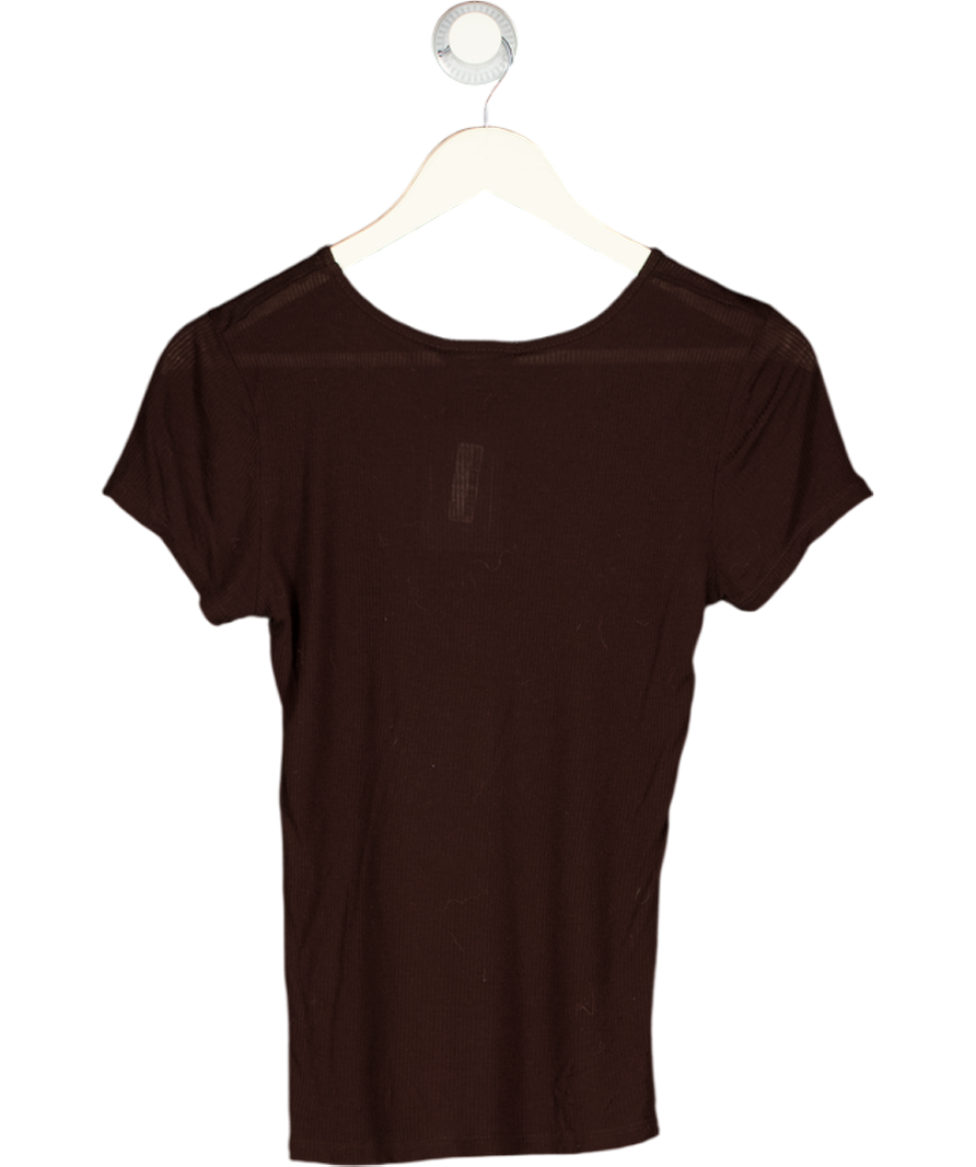 LESET Chocolate Brown Ribbed Cotton-jersey T-shirt UK S