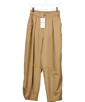 ZARA Beige Carrot Fit Trousers With Elastic Waist UK S