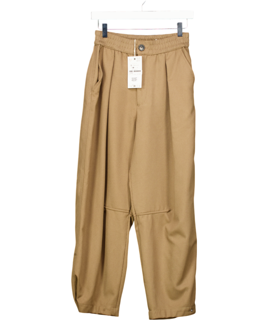 ZARA Beige Carrot Fit Trousers With Elastic Waist UK S