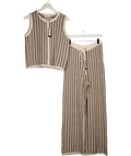 4th & Reckless Cream Stripe Knitted Morgan Sleeveless Top And Wide Leg Trouser Set UK 8