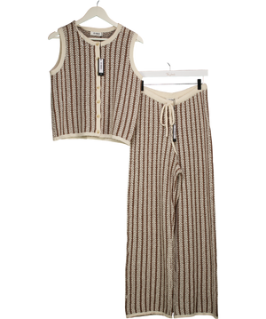 4th & Reckless Cream Stripe Knitted Morgan Sleeveless Top And Wide Leg Trouser Set UK 8