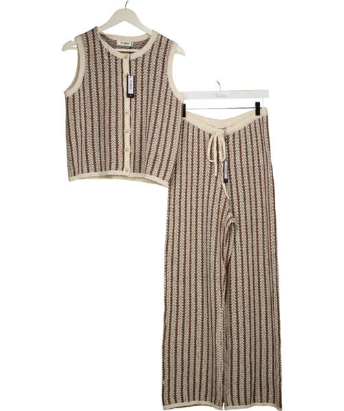4th & Reckless Cream Stripe Knitted Morgan Sleeveless Top And Wide Leg Trouser Set UK 8