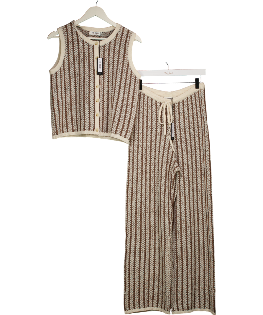 4th & Reckless Cream Stripe Knitted Morgan Sleeveless Top And Wide Leg Trouser Set UK 8