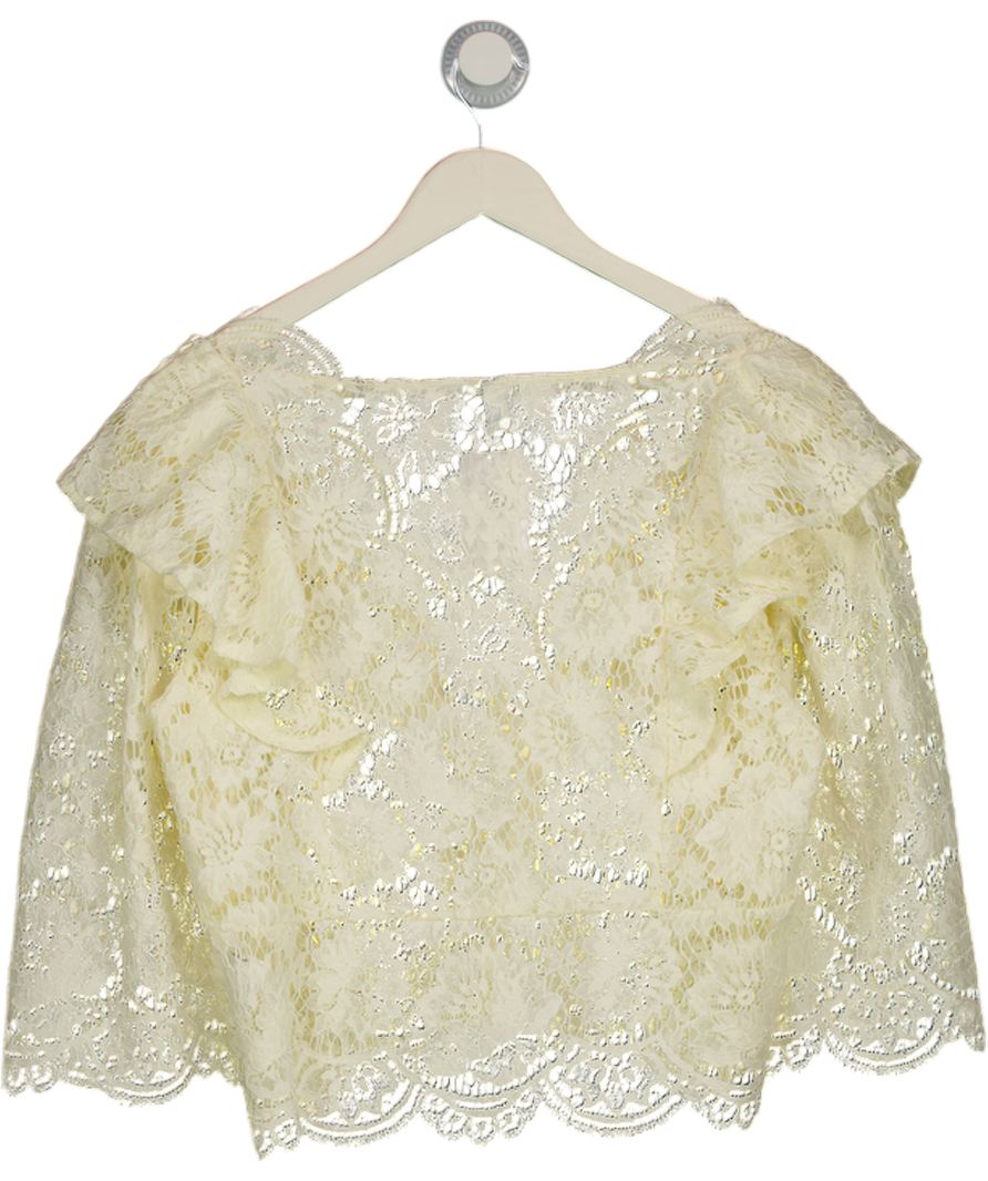 H&M EDITION Cream Flounce-trimmed Lace Blouse UK S