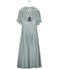 NEEDLE & THREAD Thistle Blue Dappled Sequin Cape Ankle Gown UK 10