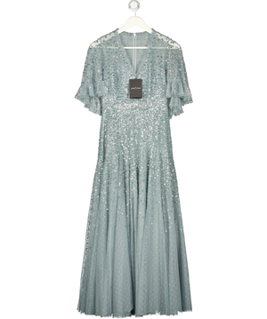 NEEDLE & THREAD Thistle Blue Dappled Sequin Cape Ankle Gown UK 10