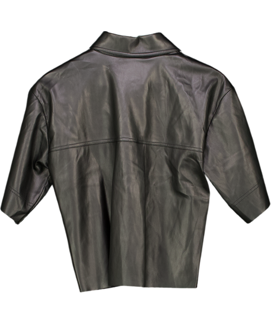 River Island Black Faux Leather Short Sleeve Shirt UK 6