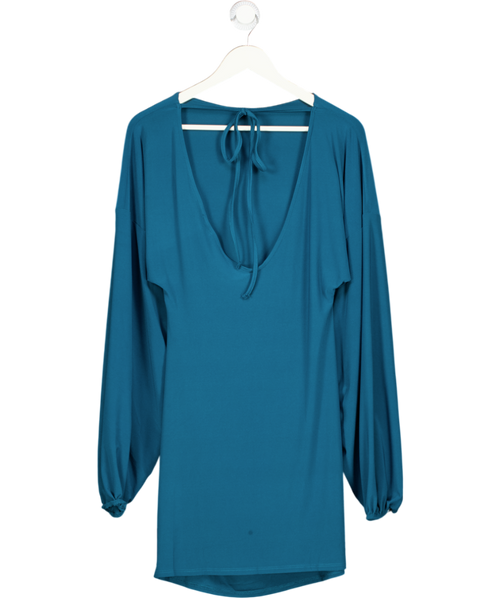 ASOS Teal Blue Tie Back Long Sleeve Slinky Mini Dress UK M
