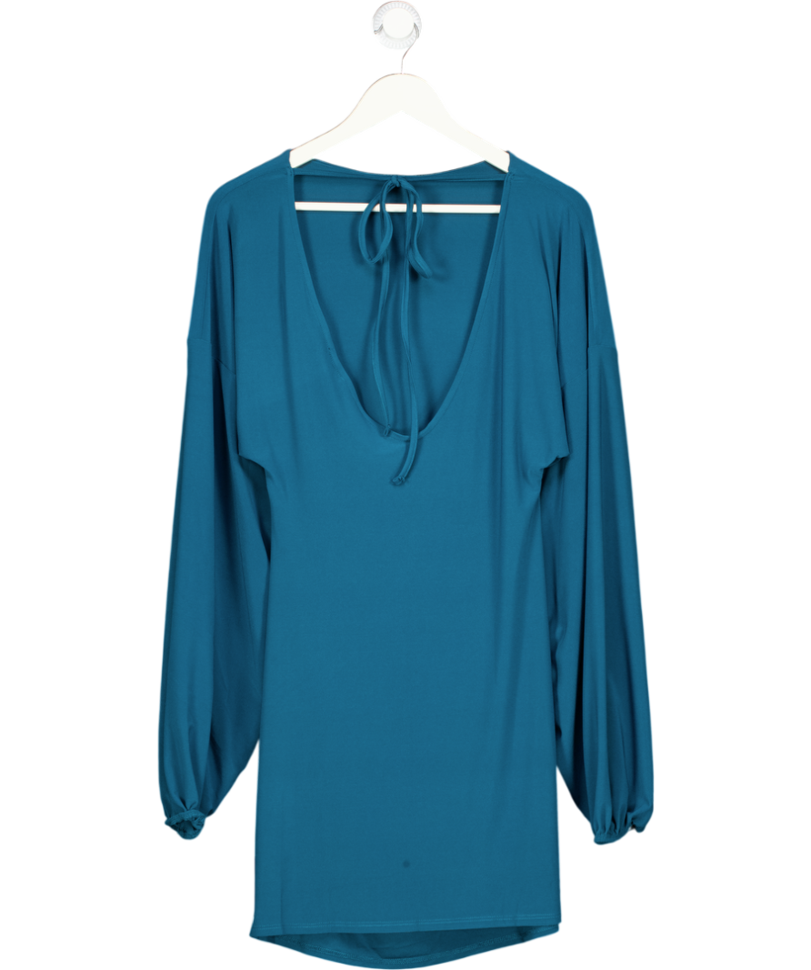 ASOS Teal Blue Tie Back Long Sleeve Slinky Mini Dress UK M