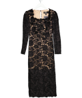 lipsy london Black Premium 3d Floral Print Lace Long Sleeve Bodycon Midi Dress UK 6