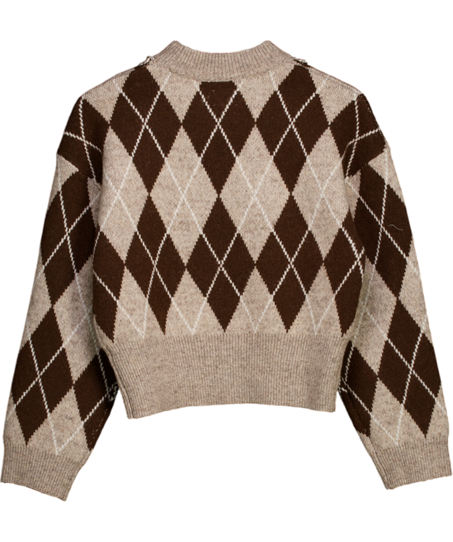 ASOS Brown Argyle Embellished Neck Jumper UK XS