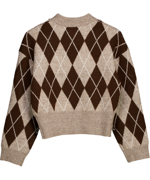 ASOS Brown Argyle Embellished Neck Jumper UK XS