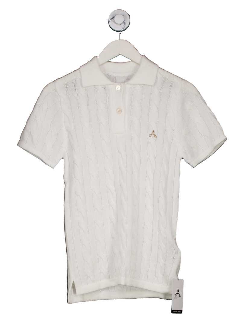 SHEIN White Knit Polo Shirt With A Cable-knit Pattern UK S