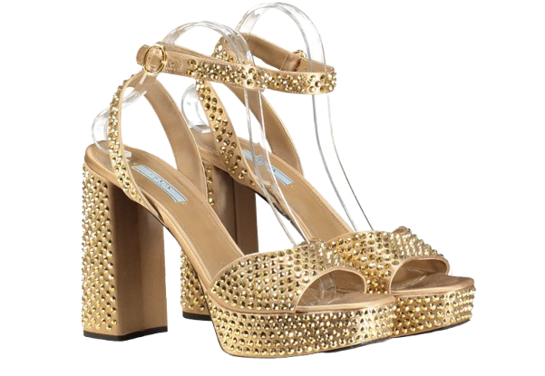 PRADA Bronze Gold 125mm Crystal-embellished Sandals UK 7 EU 40 👠