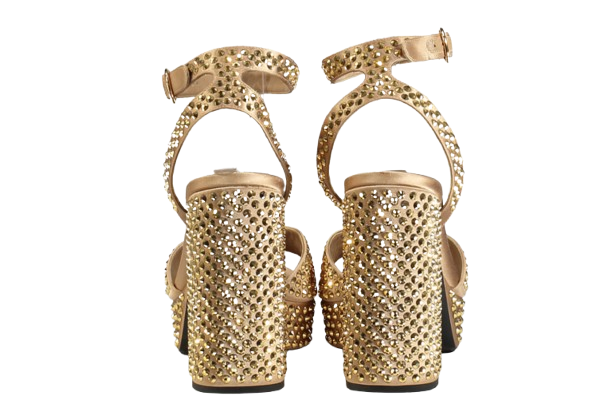 PRADA Bronze Gold 125mm Crystal-embellished Sandals UK 7 EU 40 👠