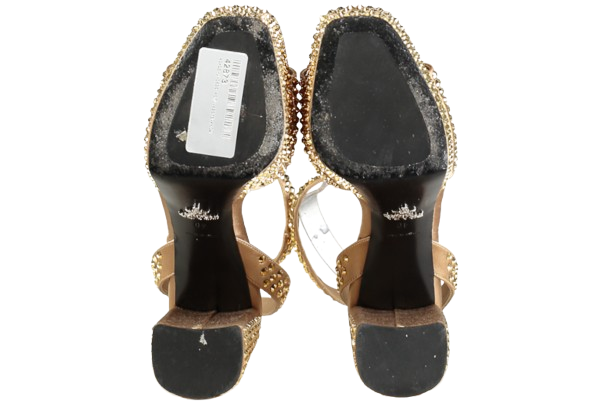 PRADA Bronze Gold 125mm Crystal-embellished Sandals UK 7 EU 40 👠