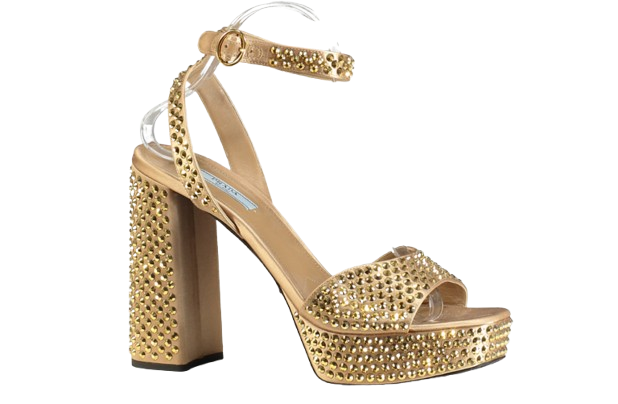 PRADA Bronze Gold 125mm Crystal-embellished Sandals UK 7 EU 40 👠