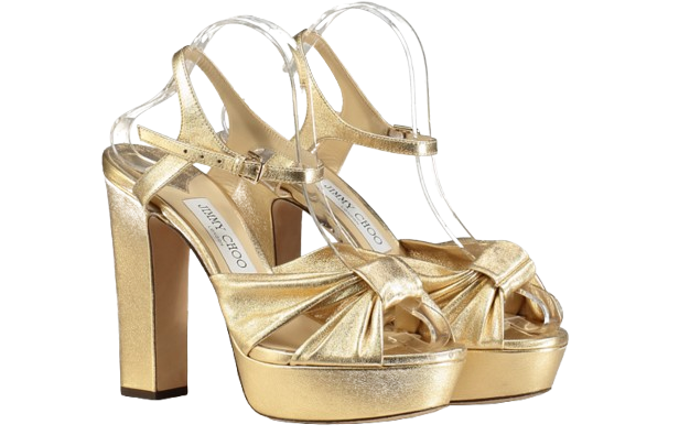 JIMMY CHOO Heloise 120 Gold Metallic Nappa Leather Platform Sandals UK 7 EU 40 👠