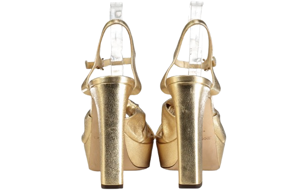 JIMMY CHOO Heloise 120 Gold Metallic Nappa Leather Platform Sandals UK 7 EU 40 👠