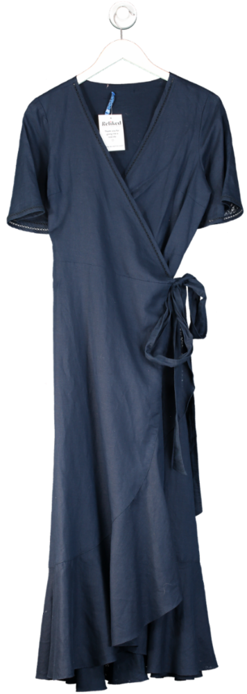 J.McLaughlin Blue Cotton Frill Hem Wrap Dress UK S