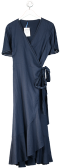 J.McLaughlin Blue Cotton Frill Hem Wrap Dress UK S