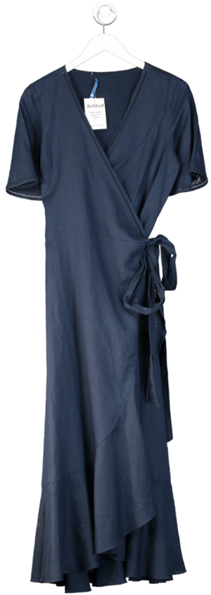 J.McLaughlin Blue Cotton Frill Hem Wrap Dress UK S