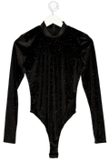 MESHKI Black Gitter Velvet Long Sleeve Bodysuit UK S
