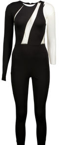 MICHAEL COSTELLO Black X Revolve Blacksheer Panel Skinny Jumpsuit UK XS