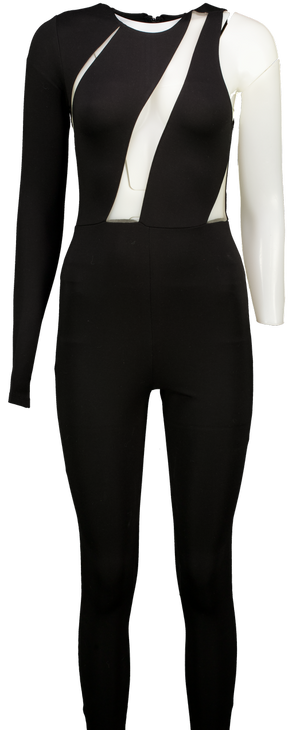 MICHAEL COSTELLO Black X Revolve Blacksheer Panel Skinny Jumpsuit UK XS