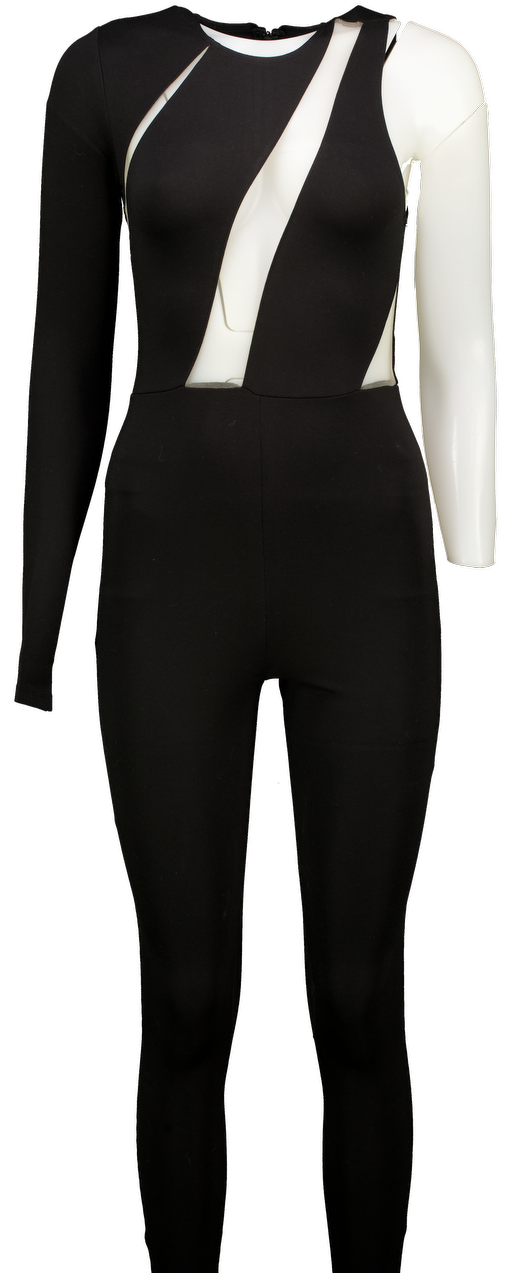 MICHAEL COSTELLO Black X Revolve Blacksheer Panel Skinny Jumpsuit UK XS