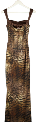 OUTCAST Brown Animal Print Corset Top Maxi Dress UK S