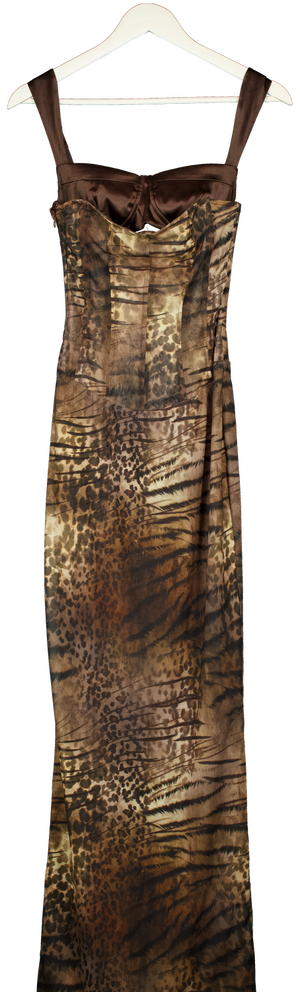 OUTCAST Brown Animal Print Corset Top Maxi Dress UK S