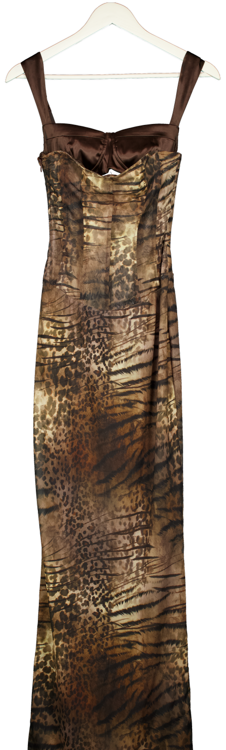 OUTCAST Brown Animal Print Corset Top Maxi Dress UK S