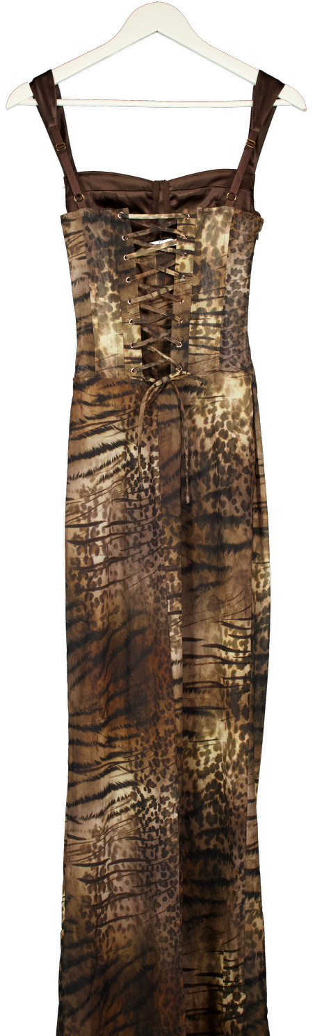 OUTCAST Brown Animal Print Corset Top Maxi Dress UK S