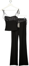 WHITE FOX Black 2-piece Balck & White Saving My Heart Top And Trouser Set UK XS