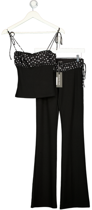 WHITE FOX Black 2-piece Balck & White Saving My Heart Top And Trouser Set UK XS