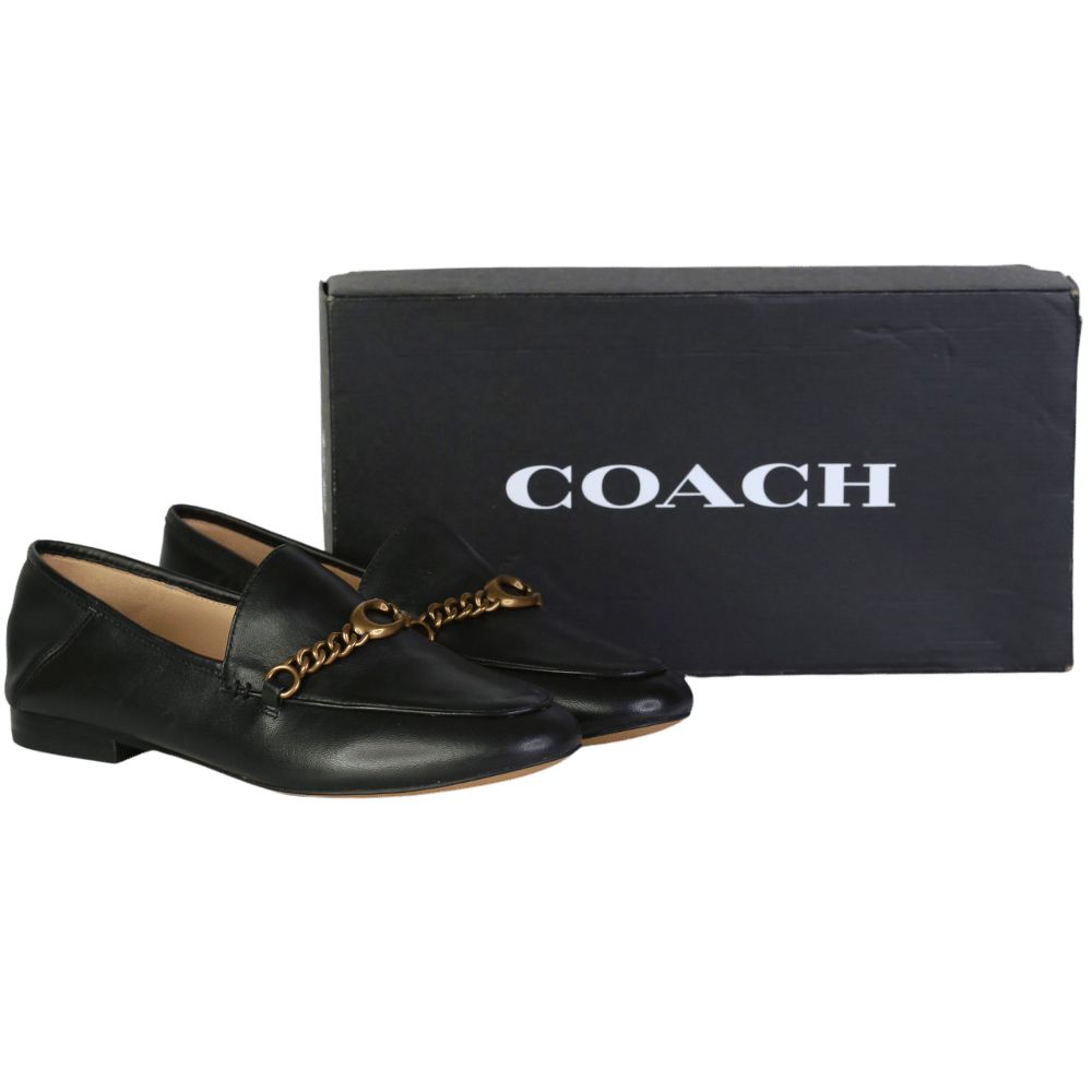 Coach Black Leather Loafers With Gold "c"logo Snaffle Us7.5 UK 5.5 EU 38.5 👠
