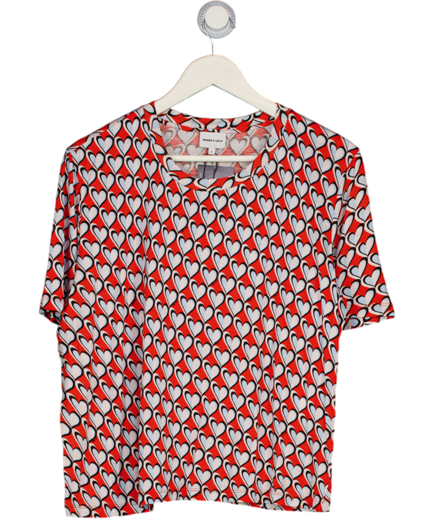 BIMBA Y LOLA Red Heart Print T-shirt UK S