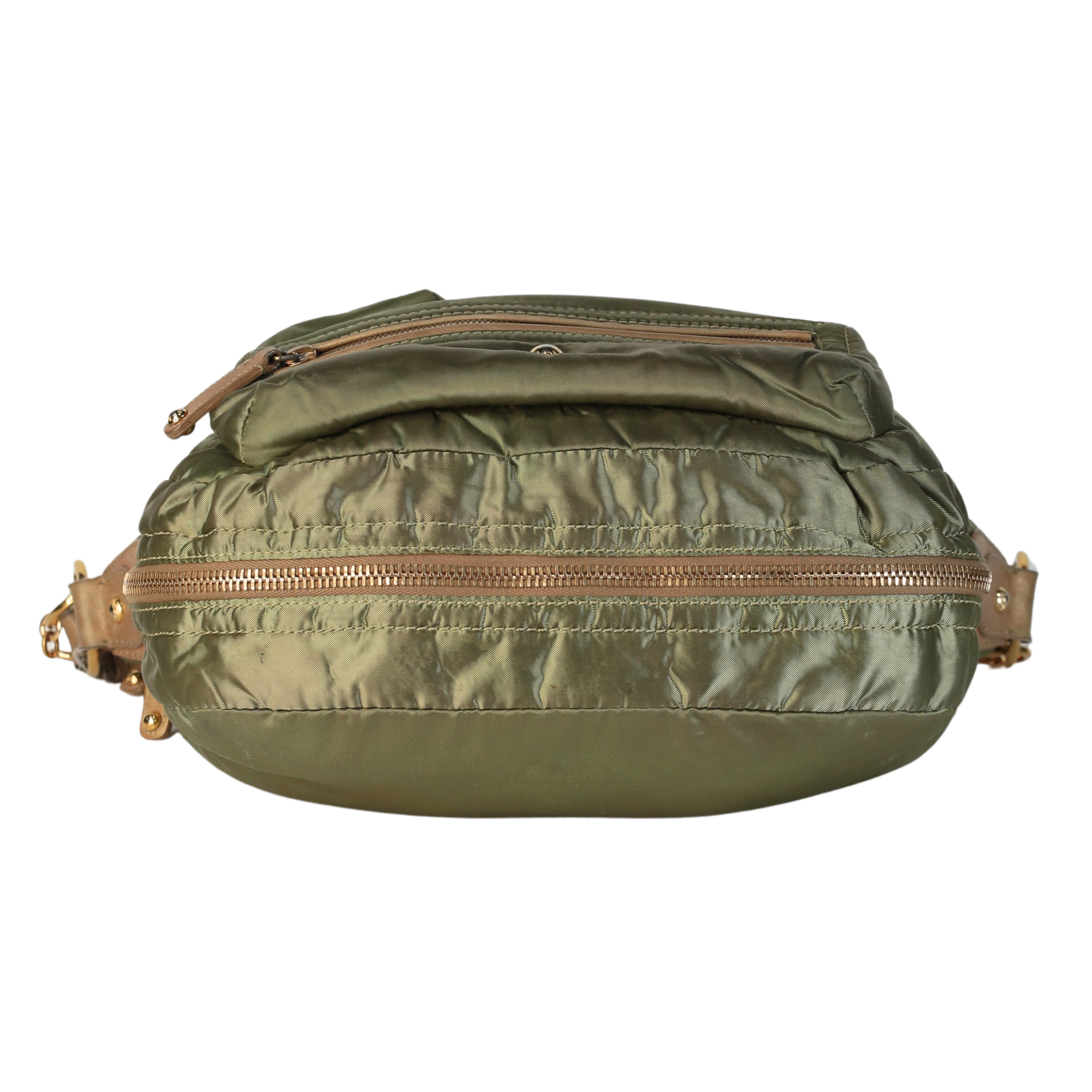 Tods Hunter Green Nylon & Brown Leather Trim Bag Handbag