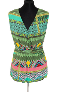 Etro Multicoloured Geometric V-neck Draped Top UK L