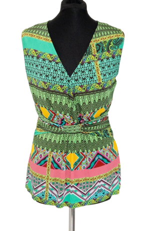 Etro Multicoloured Geometric V-neck Draped Top UK L