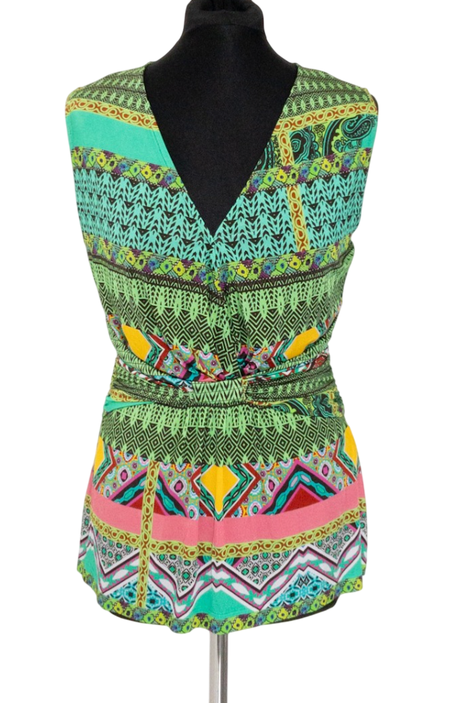 Etro Multicoloured Geometric V-neck Draped Top UK L